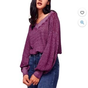 Free People We The Free lightweight semi sheer maroon waffle knit sweater shirt